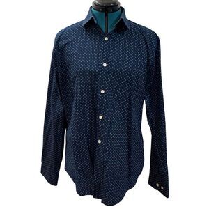 Express Button Down Polka Dot Shirt - Size Large, Navy/White/Pink